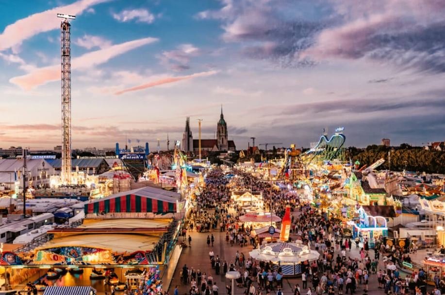 Crowds celebrating Oktoberfest in Munich, Germany