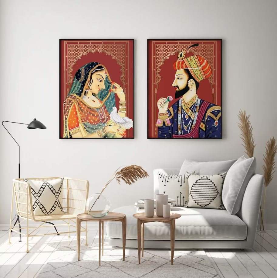 Raja Rani wall painting for traditional living room décor